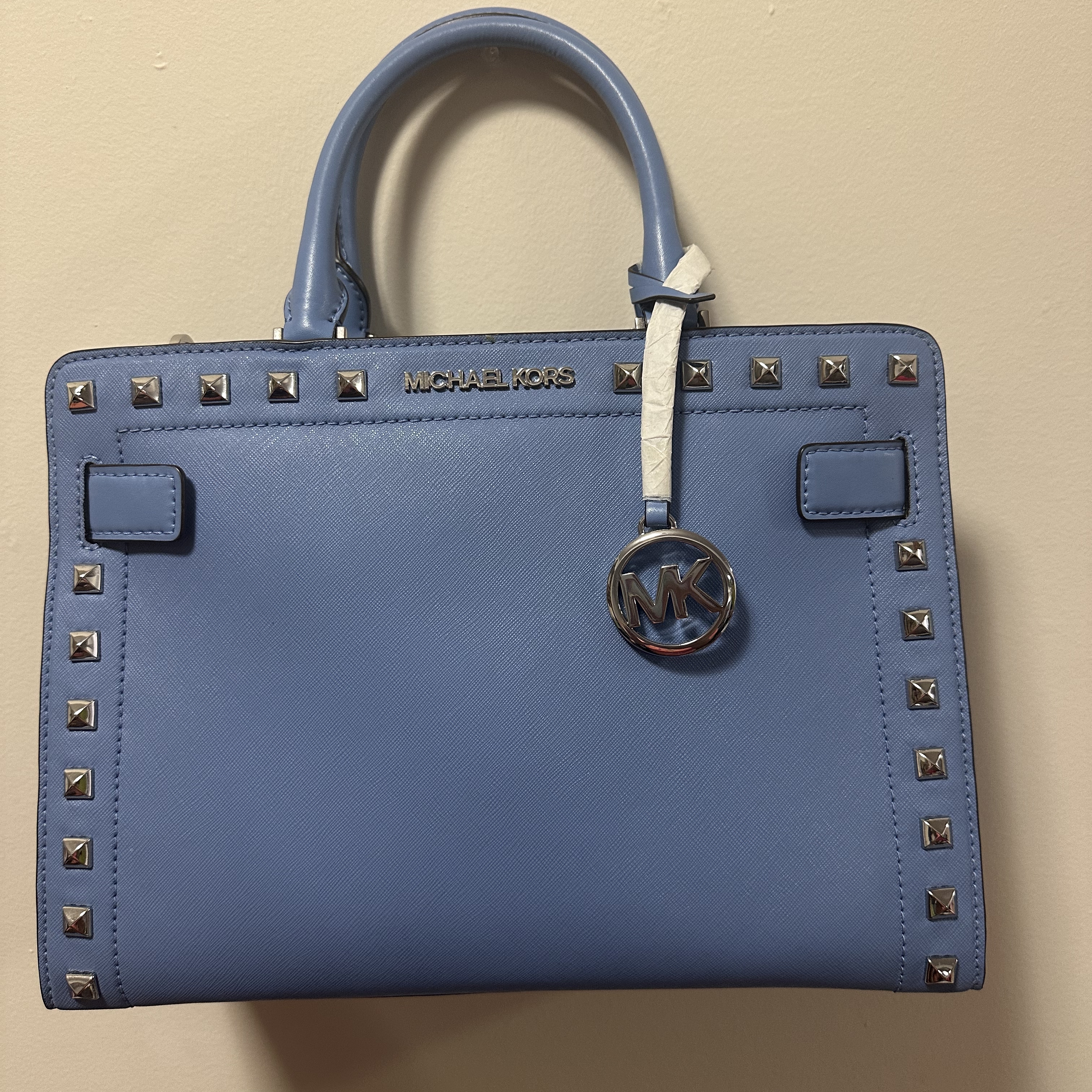Michael Kors Blue Saffiano Studded Satchel